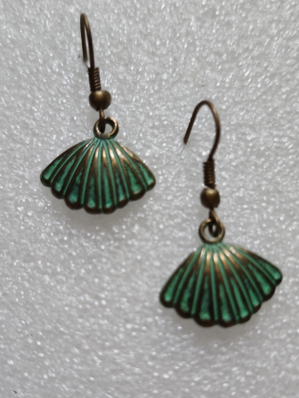 Hand Crafted Green and Bronze Shell Drop Earrings